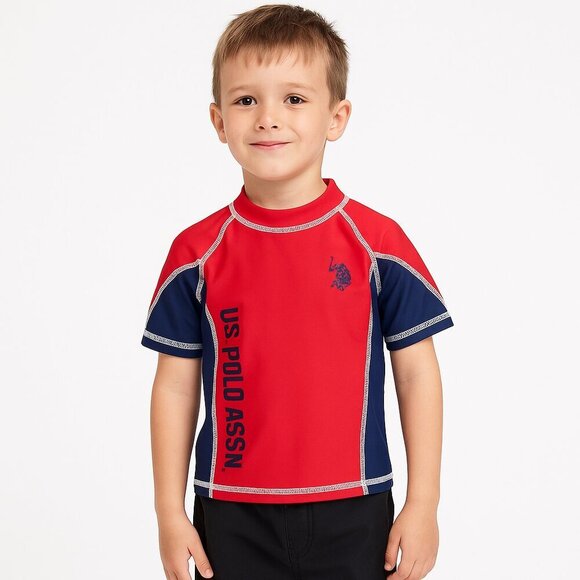 U.S. Polo Assn. Other - U.S. Polo Assn Rash Guard Swim Shirt Red Navy SPF Protection Size 2T
